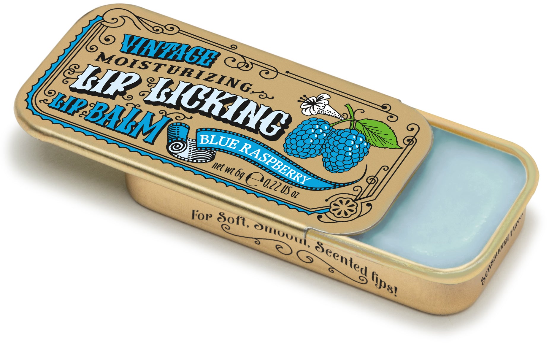 Blue Raspberry Lip Licking Flavored Lip Balm - Vintage Slider Tin Blue Raspberry Lip Licking Flavored Lip Balm - Vintage Slider Tin