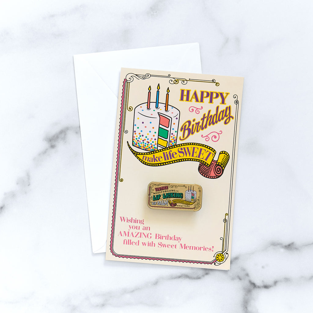 Make Life Sweet Birthday Card -  Birthday Cake Lip Licking Flavored Lip Balm