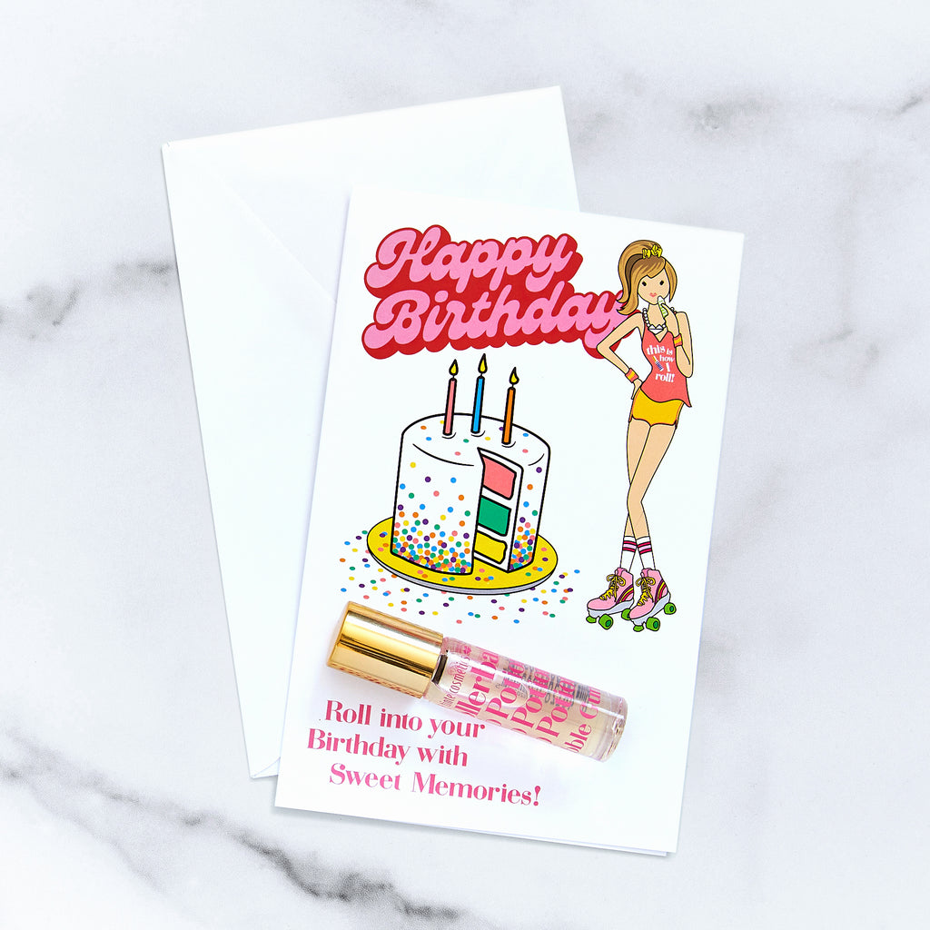 Tinte Roller Girl Birthday Card - Bubble Gum Rollerball Lip Potion