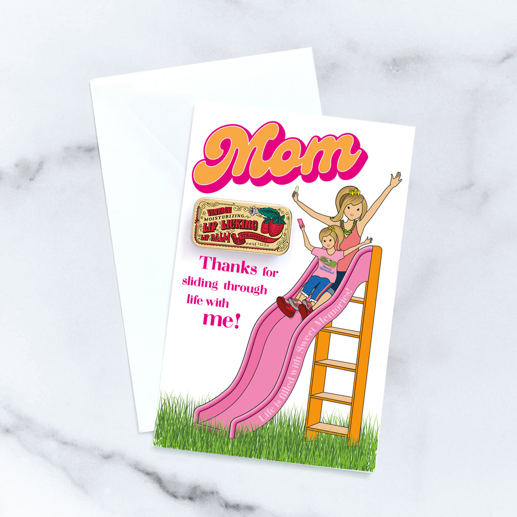 Mother's Day Slider Card - Strawberry Lip Licking Flavored Lip Balm