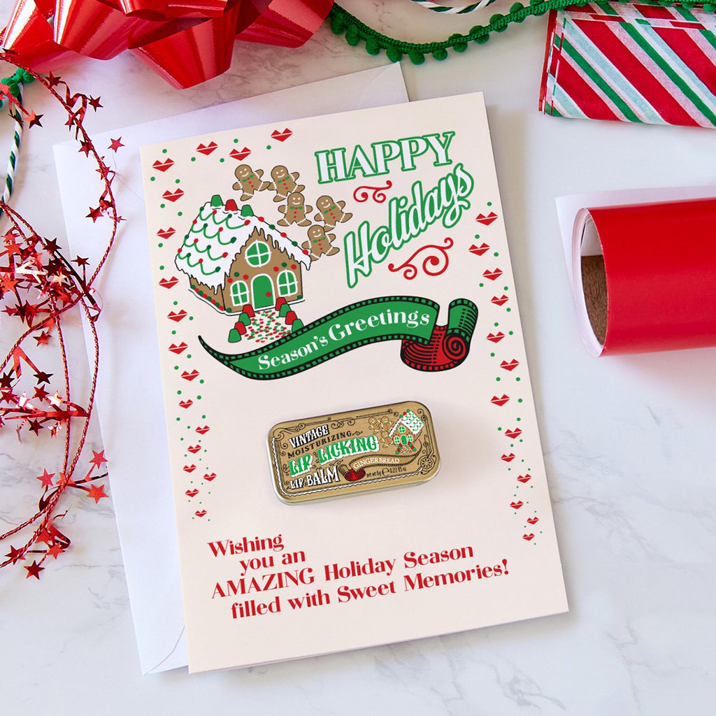 Happy Holidays Card - Gingerbread Lip Licking Flavored Lip Balm